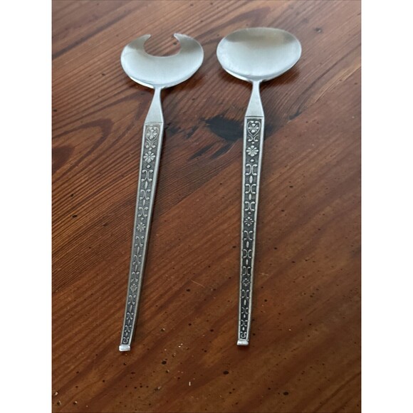 Japan Stainless Salad Serving Set MCM Mid Century Modern 11 in. - Picture 5 of 11